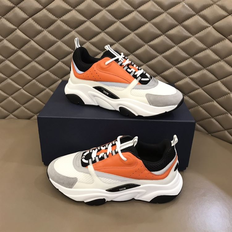 D10r B22 SNEAKERS BLACK AND WHITE TECHNICAL MESH WITH ORANGE AND WHITE SMOOTH CALFSKIN   DO003