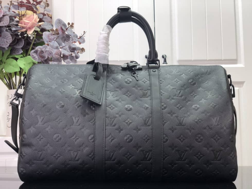 LV Duffle Bag Replica Keepall Bandoulire 50 Taurillon Monogram Black M59025