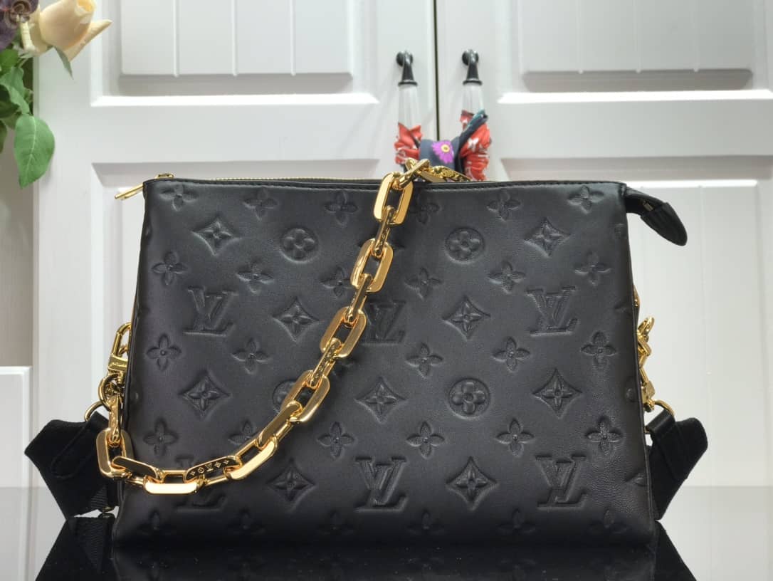 L0vis Vvtt0n Cream Coussin PM Monogram Embossed Lambskin Replica Bag Black M57793