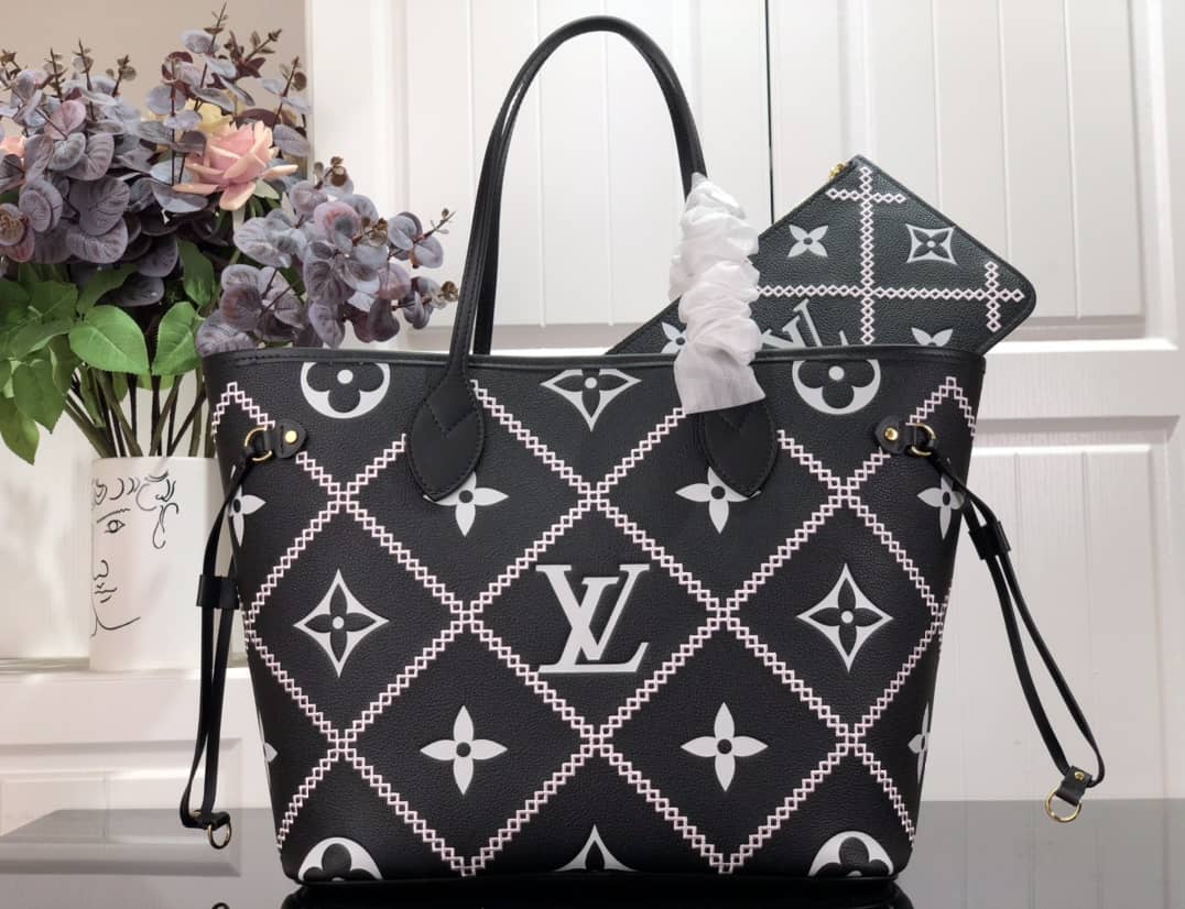 L0vis Vvtt0n Neverfull Dupe MM Empreinte Lace Black Pink M46040
