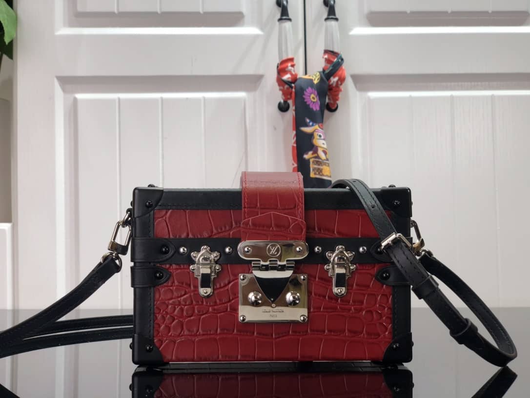 L0vis Vvtt0n Petite Malle Brilliant Alligator Leather Replica Handbag Red N93817