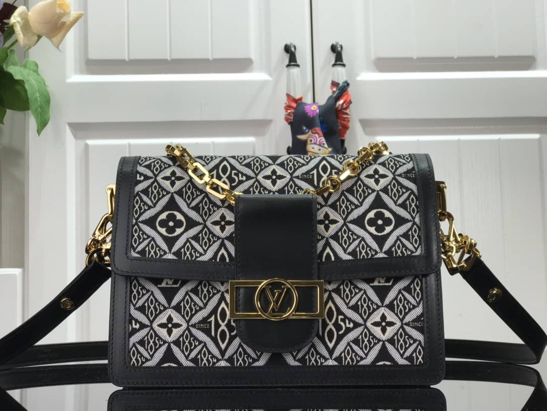 L0vis Vvtt0n Since 1854 Jacquard Pattern Dauphine MM Replica Shoulder Bag Black M57211