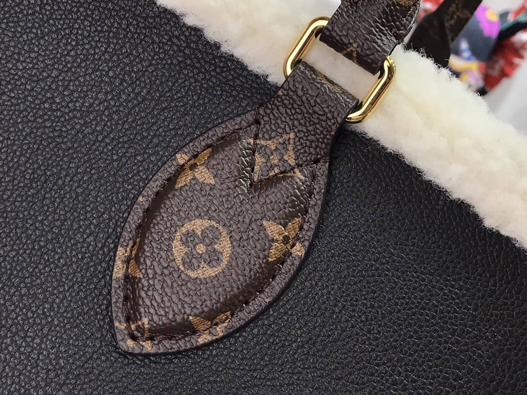 L0vis Vvtt0n Onthego GM Leather Shearling Bag Black Replica M56958