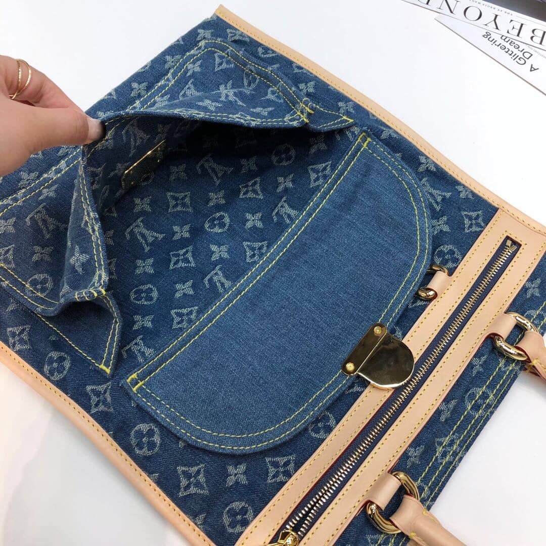 L0vis Vvtt0n Monogram Denim Flat Shopper Tote Replica M95018