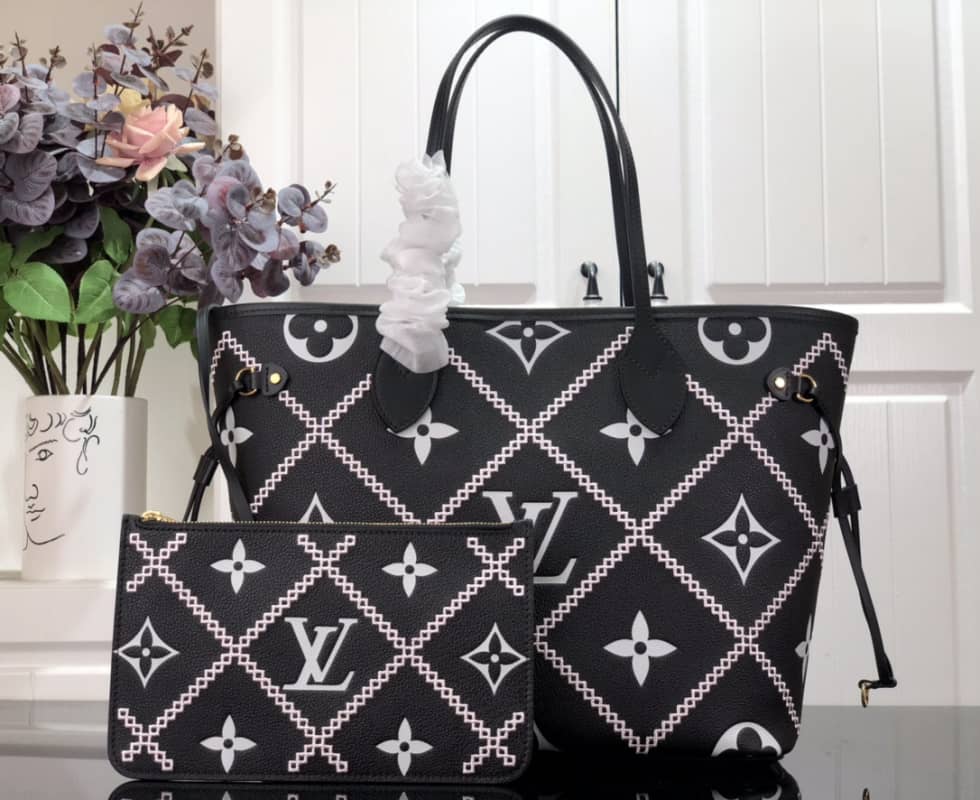 L0vis Vvtt0n Neverfull Dupe MM Empreinte Lace Black Pink M46040