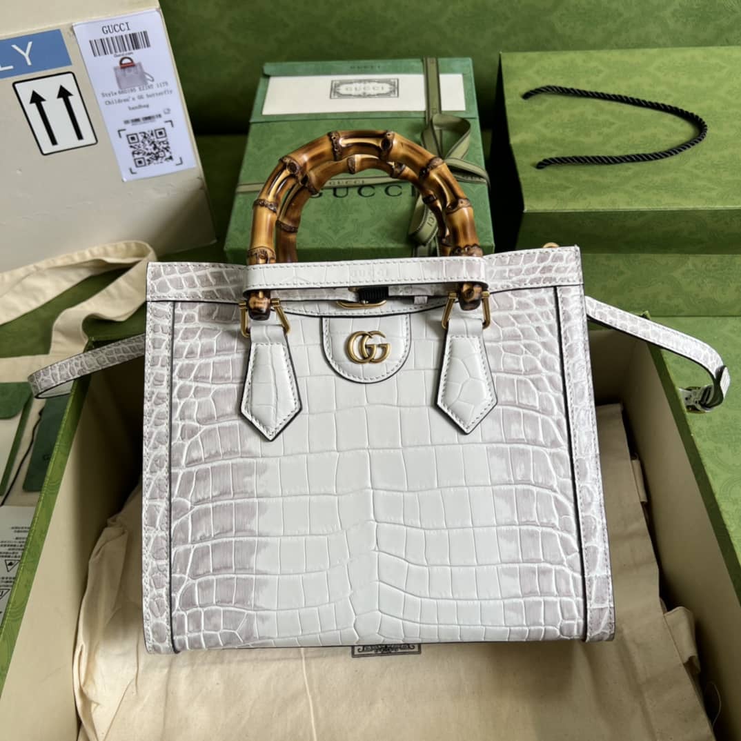 Gvc*1 Diana GG Leather Small White 660195 Replica Tote Bag