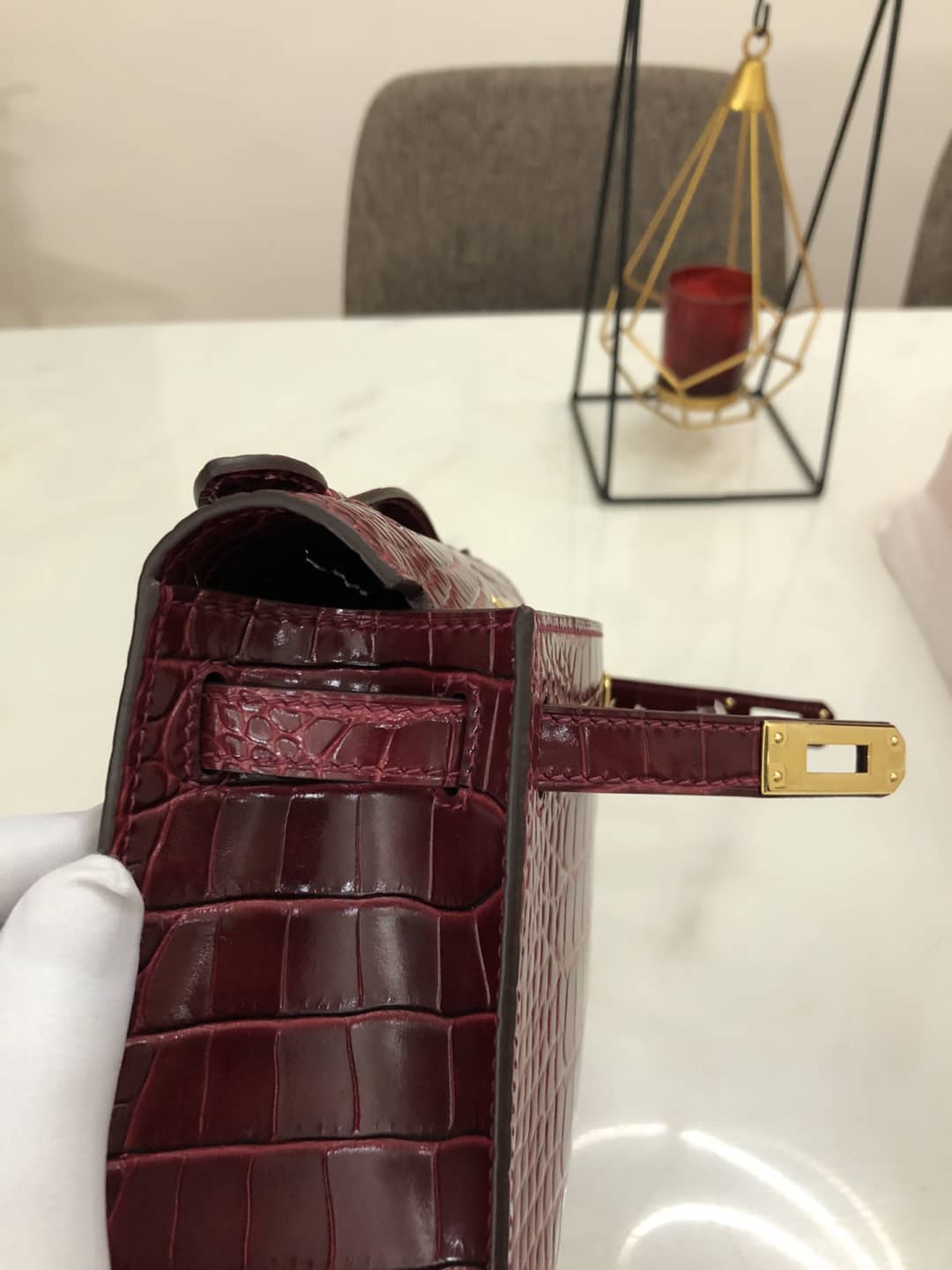 H**me5 Kelly Dupe 22CM Crocodile Shiny Replica Bag
