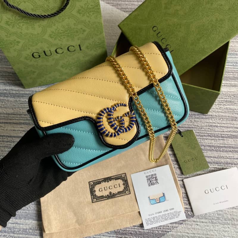 Gvc*1 GG Marmont Mini Matelasse Leather Shoulder Bag Replica Yellow Blue 574969