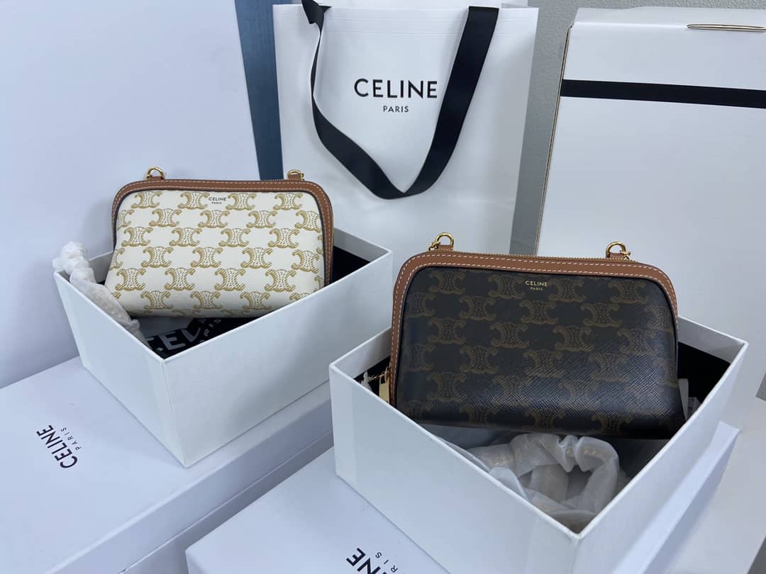 Ce1i*e Bag Dupe Triomphe Canvas Lambskin Chain Replica Clutch