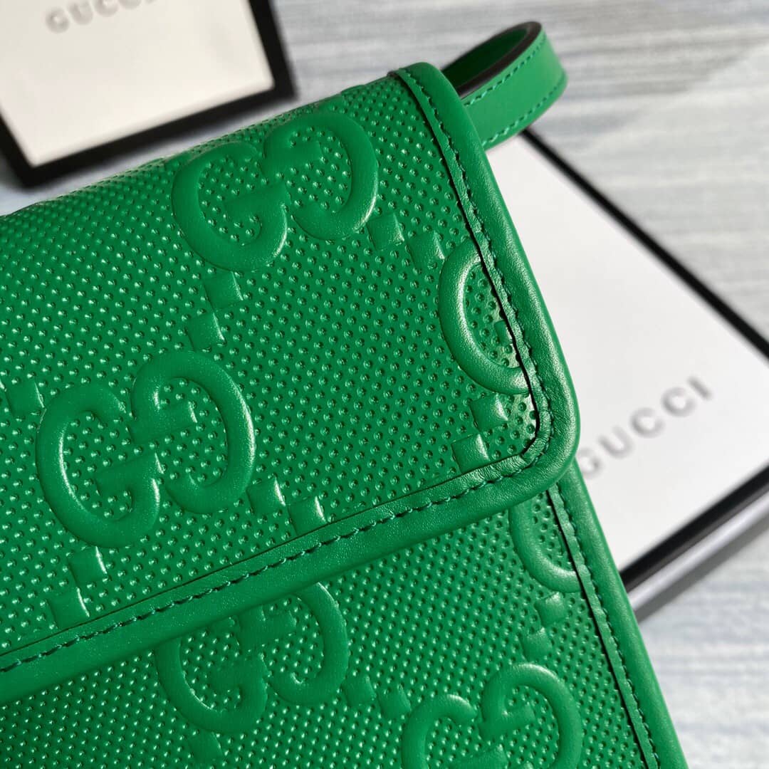 Gvc*1 GG Embossed Leather Mini Messenger Bag Replica Green 625571