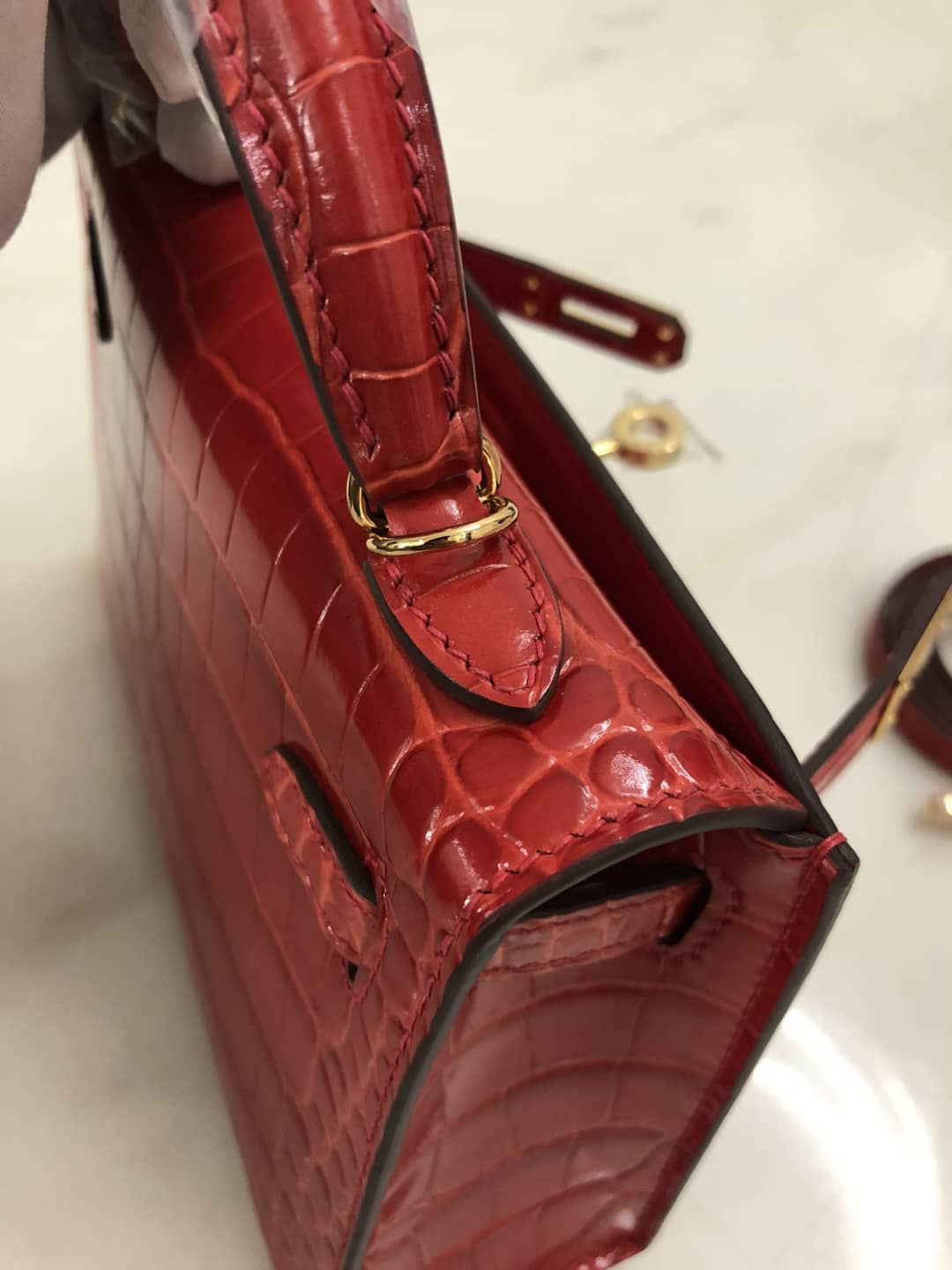 H**me5 Kelly Dupe Mini 19CM Crocodile Shiny Replica Bag