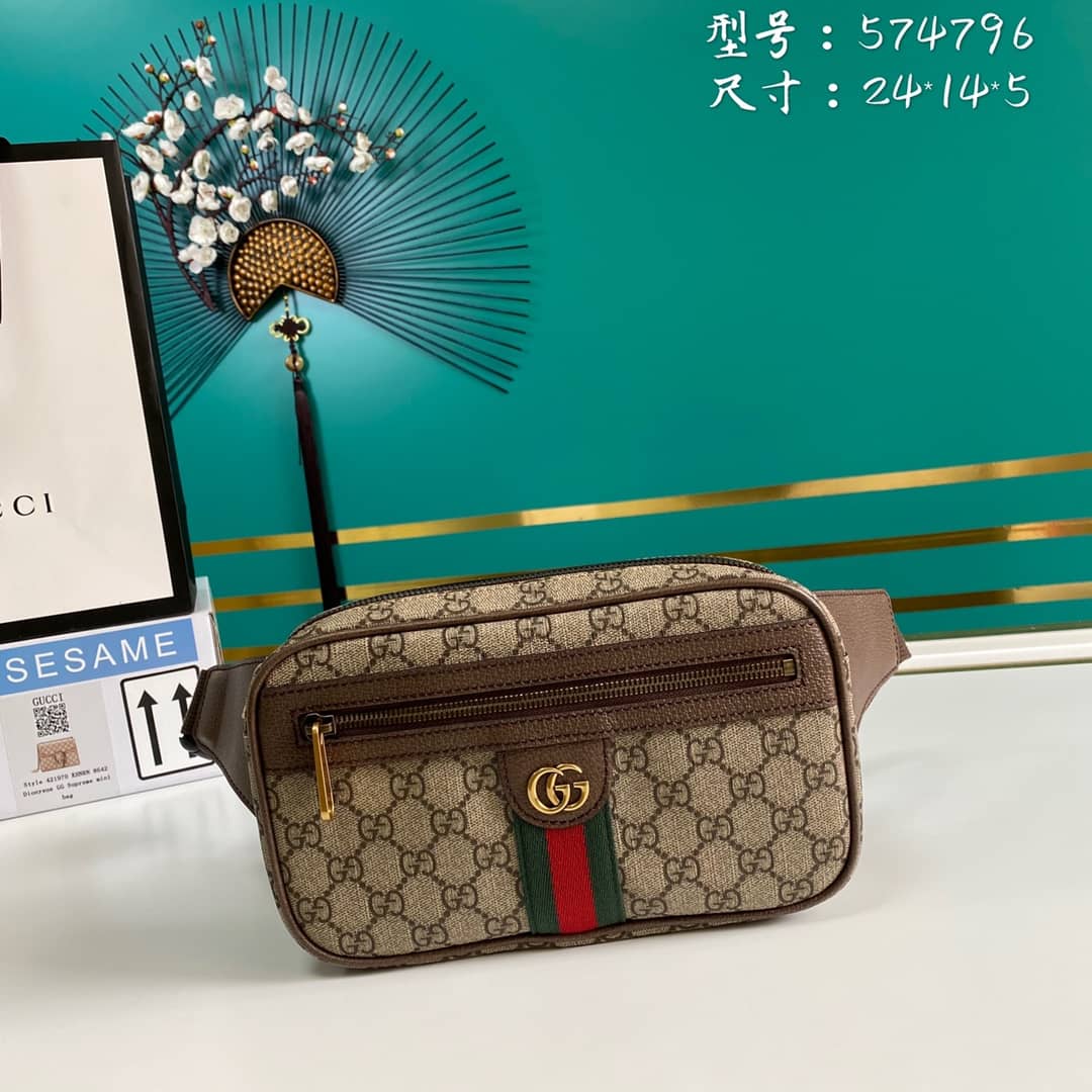Gvc*1 Ophidia Soft GG Svp*me Belt Bag Ebony Beige Replica 574796