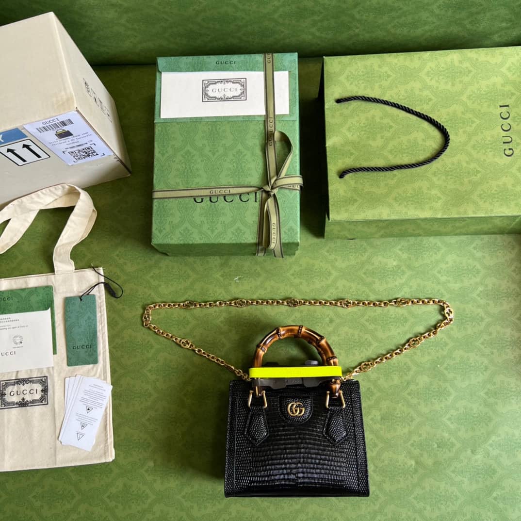 Gvc*1 Diana Lizard Mini Bag Black 675800 Replica Tote