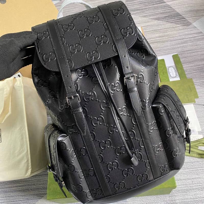 Gvc*1 GG Embossed Leather Replica Backpack Black 625770