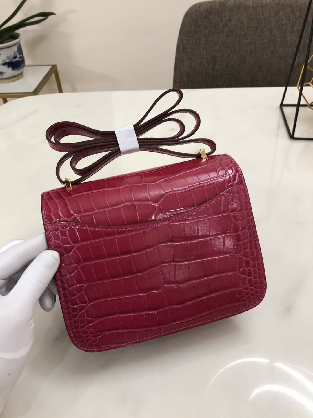 H**me5 Replica Constance 18CM Crocodile Shiny Bag