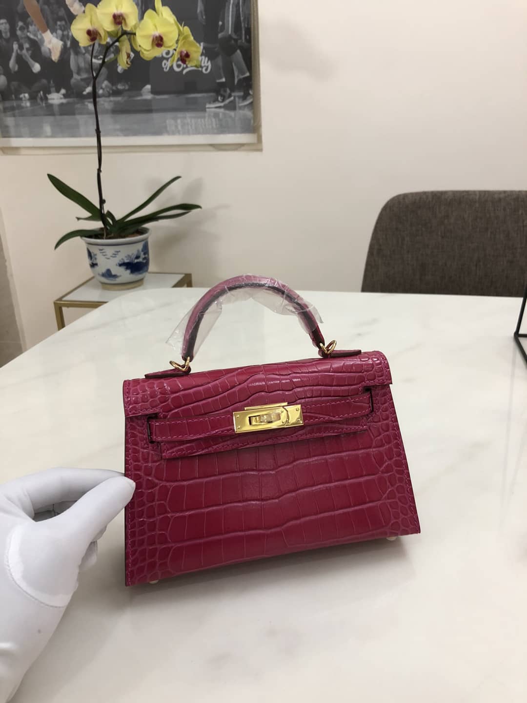 H**me5 Kelly Dupe Mini 19CM Crocodile Shiny Replica Bag