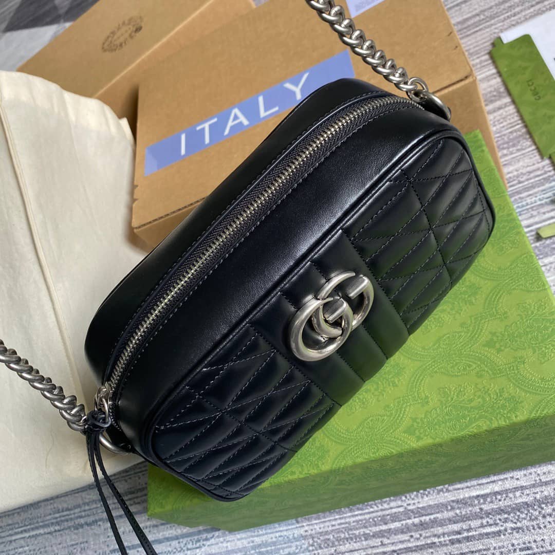 Gvc*1 GG Marmont Small Shoulder Handbag Camera Bag Replica Black 447632