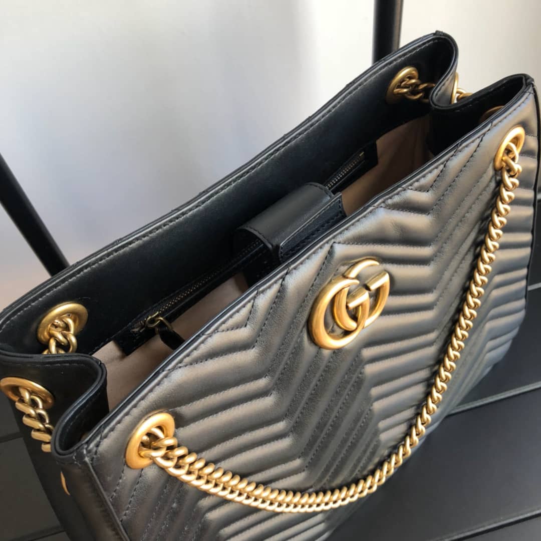 Gvc*1 GG Marmont Chain Shoulder Bag Replica Black 453569