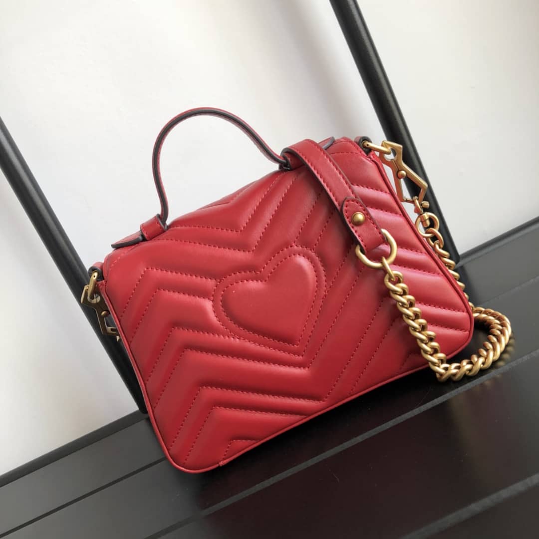 Gvc*1 GG Marmont Mini Leather Top Handle Bag Replica Red 547260