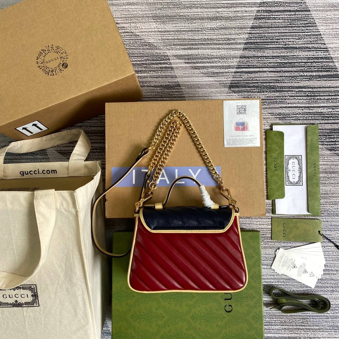Gvc*1 GG Marmont Mini Top Handle Bag Replica Red Blue 583571