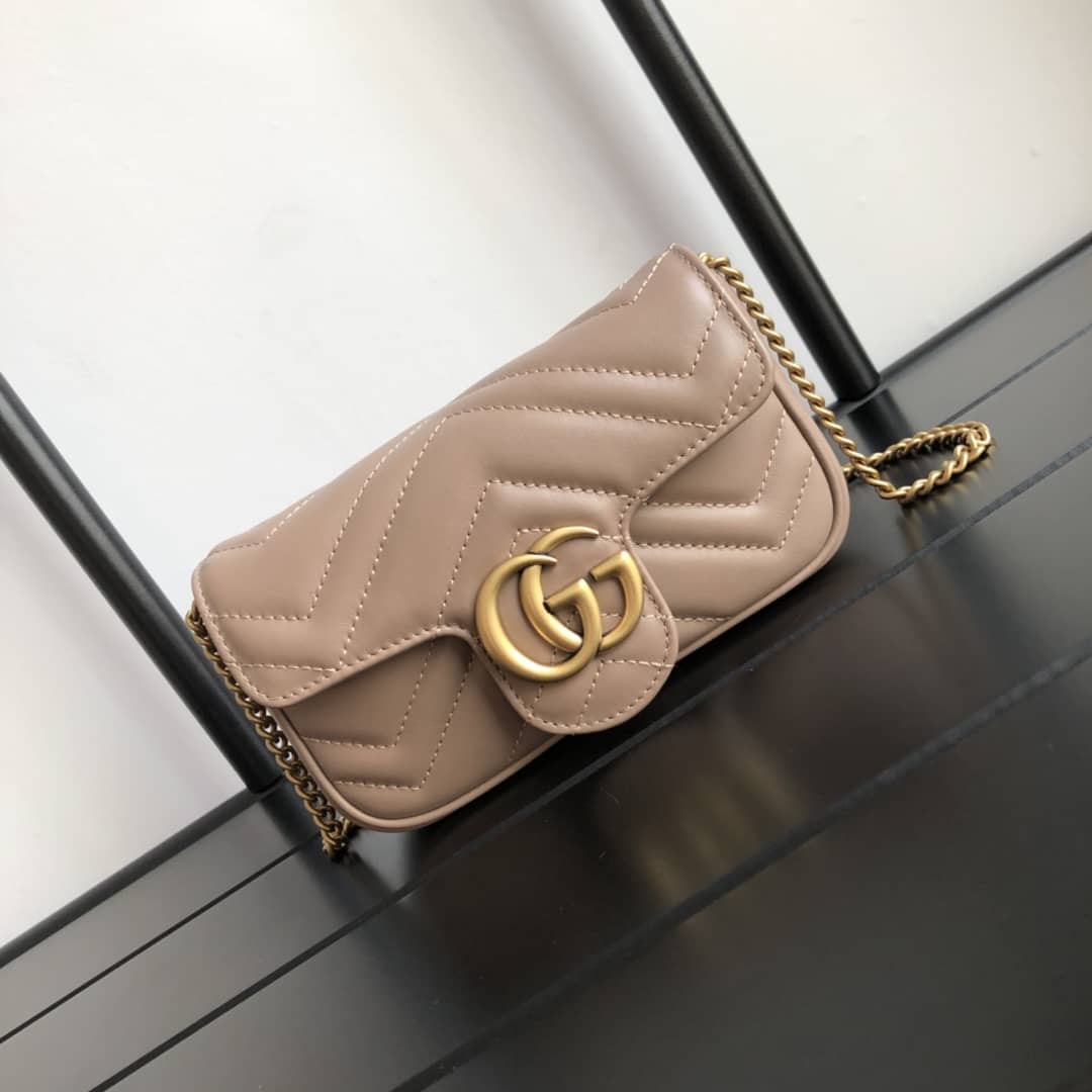 Gvc*1 GG Marmont Matelasse Leather Mini Shoulder Bag Replica Apricot 476433