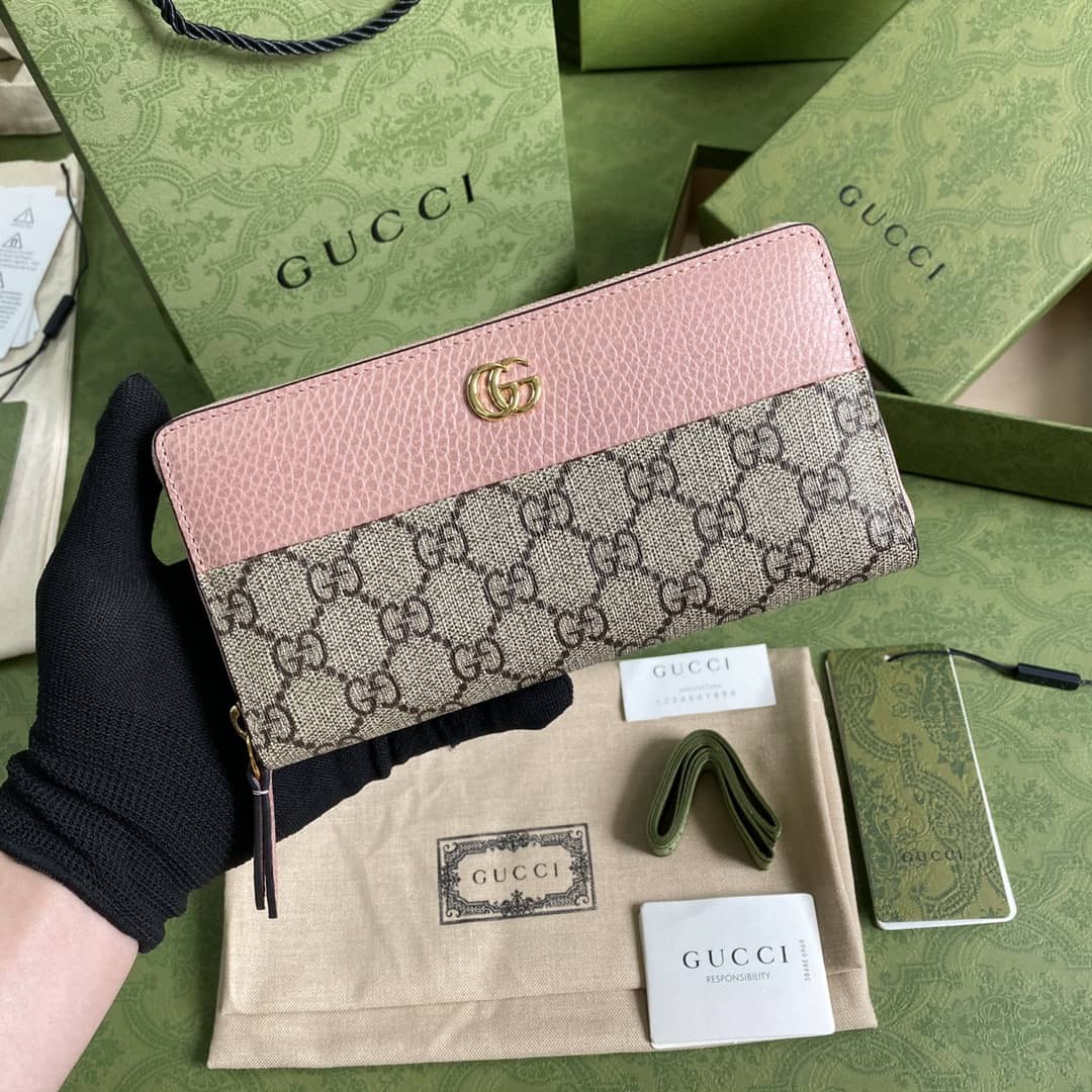 Gvc*1 GG Marmont Leather Zip Long Wallet Replica 456117