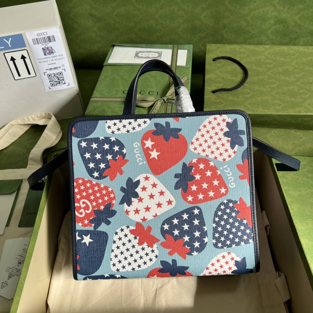 Gvc*1 GG Children Strawberry Print Tote 612992 Replica Bag