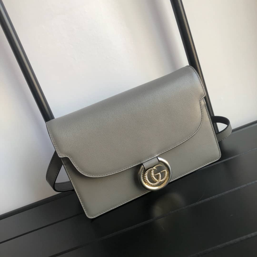 Gvc*1 GG Ring Torchon Leather Shoulder Bag Replica Gray 589474