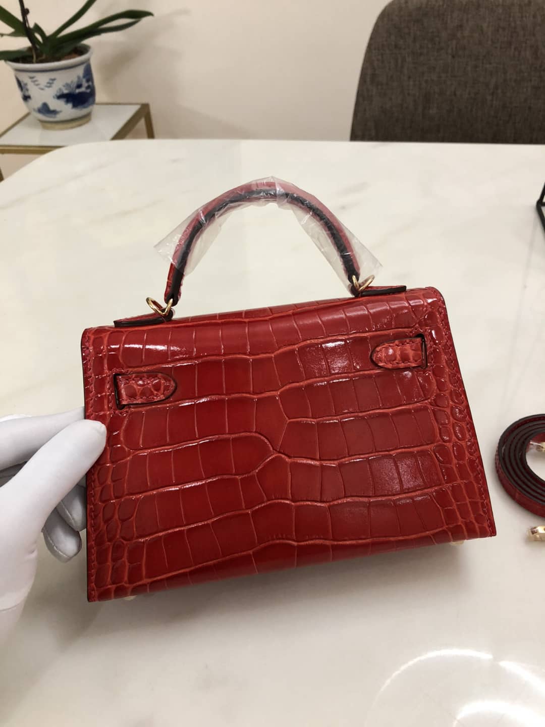 H**me5 Kelly Dupe Mini 19CM Crocodile Shiny Replica Bag