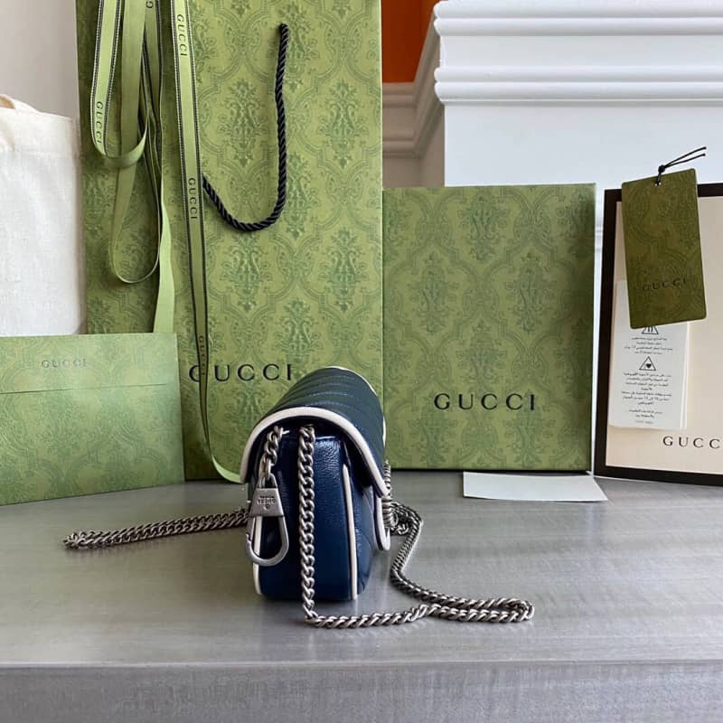 Gvc*1 GG Marmont Mini Matelasse Leather Shoulder Bag Replica Blue 574969