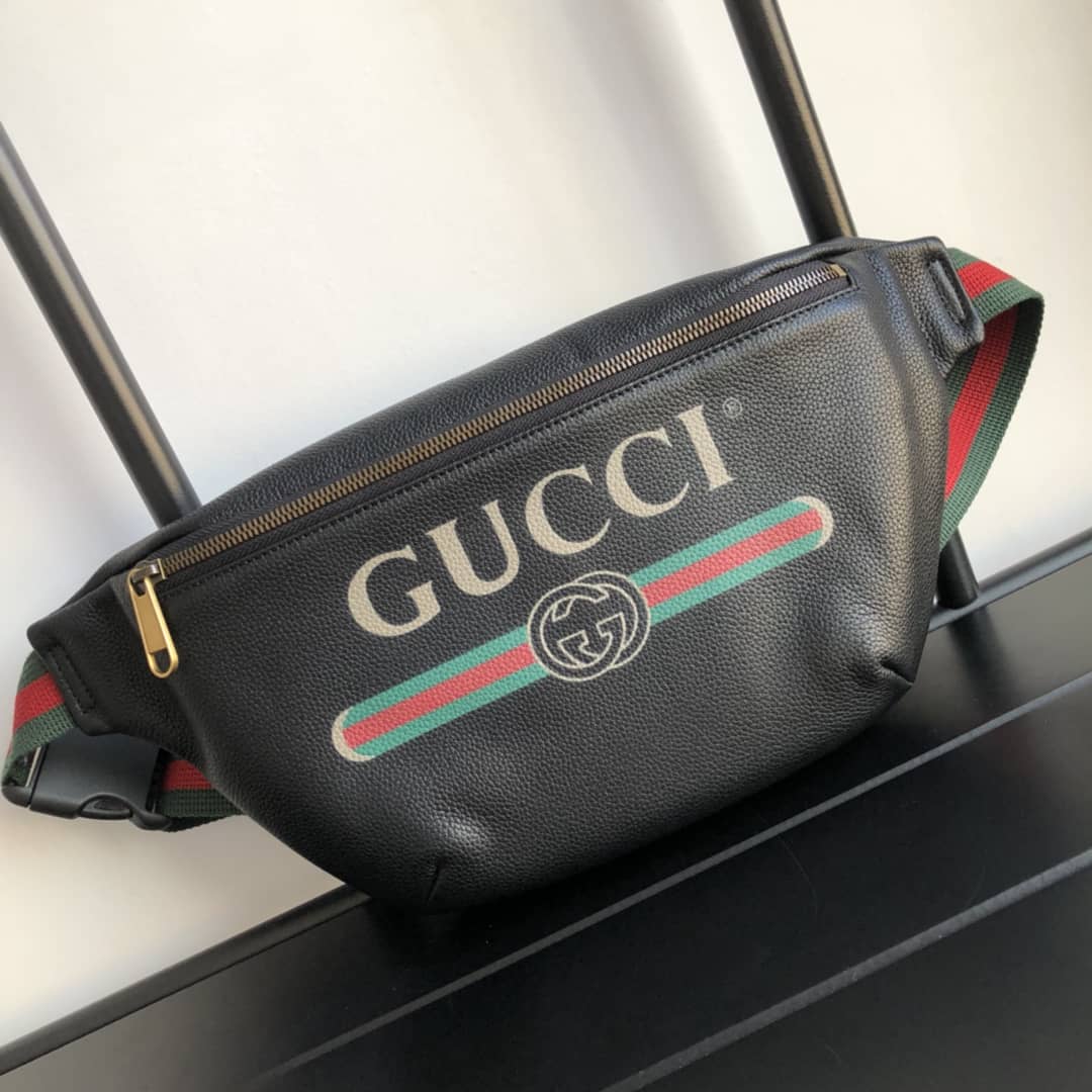 Gvc*1 Print Leather Belt Waist Bum Bag Replica Black 493869