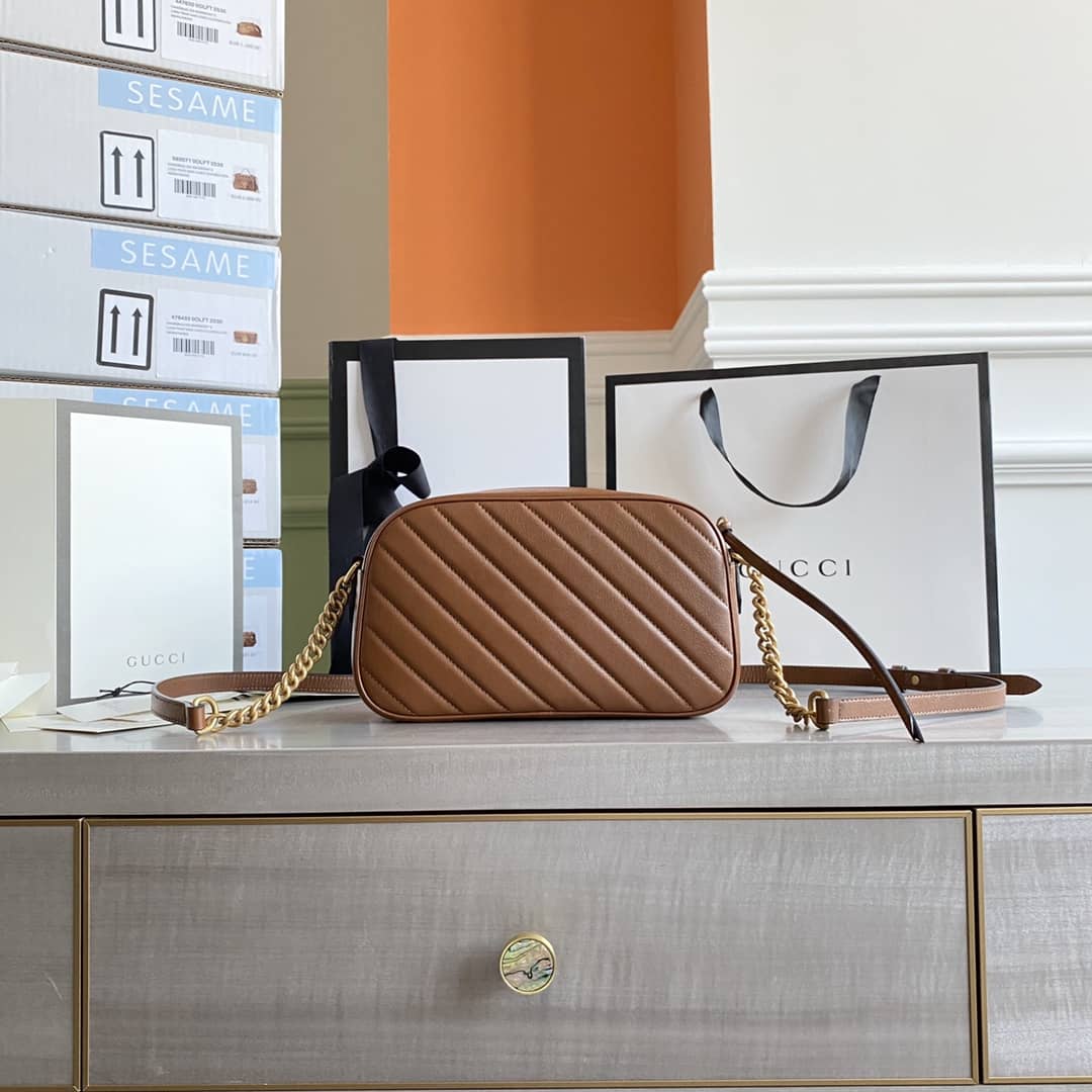 Gvc*1 Handbag Dupes GG Marmont Small Shoulder Handbag Camera Bag Replica Brown 447632