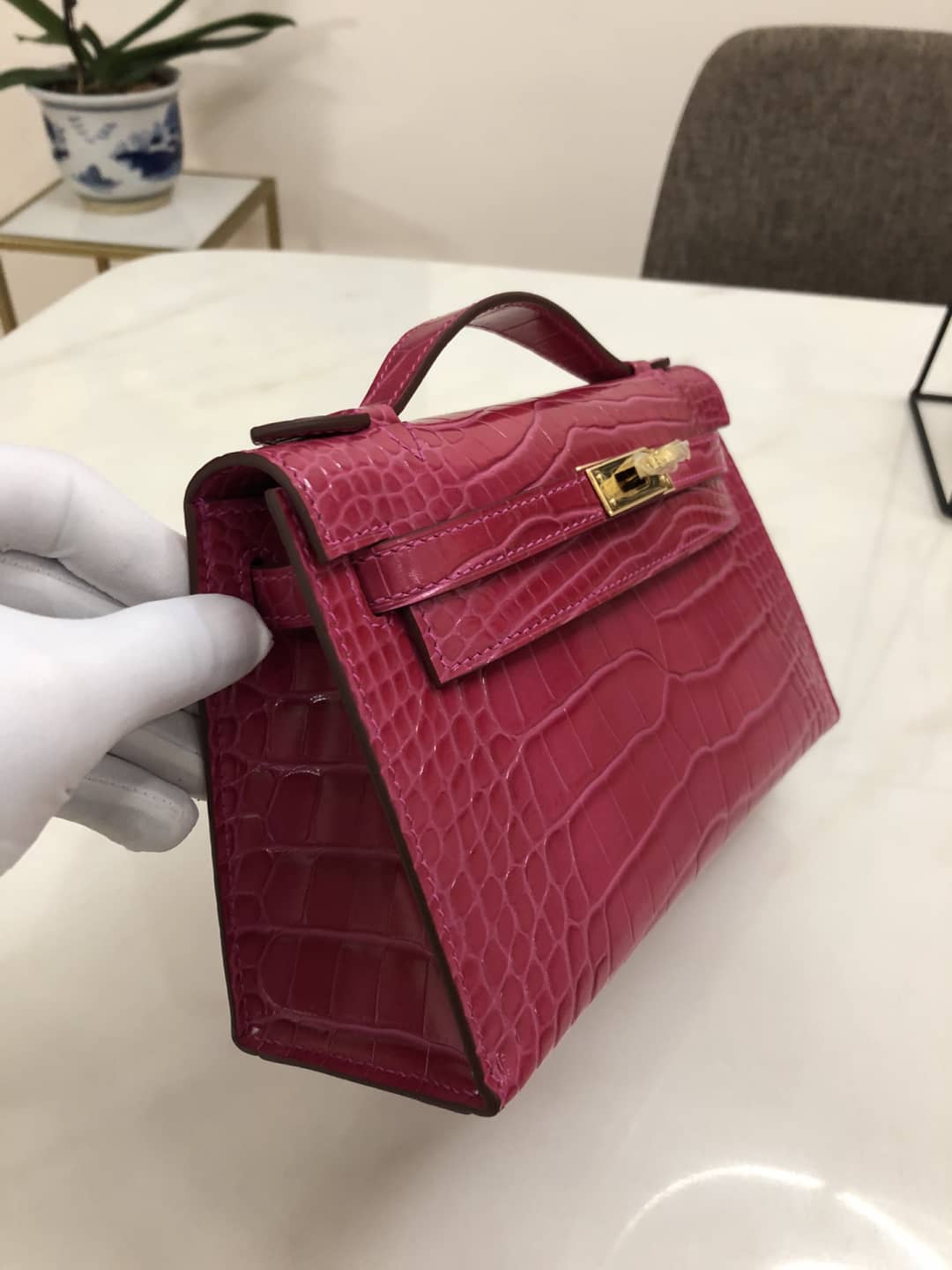 H**me5 Kelly Dupe 22CM Crocodile Shiny Replica Bag