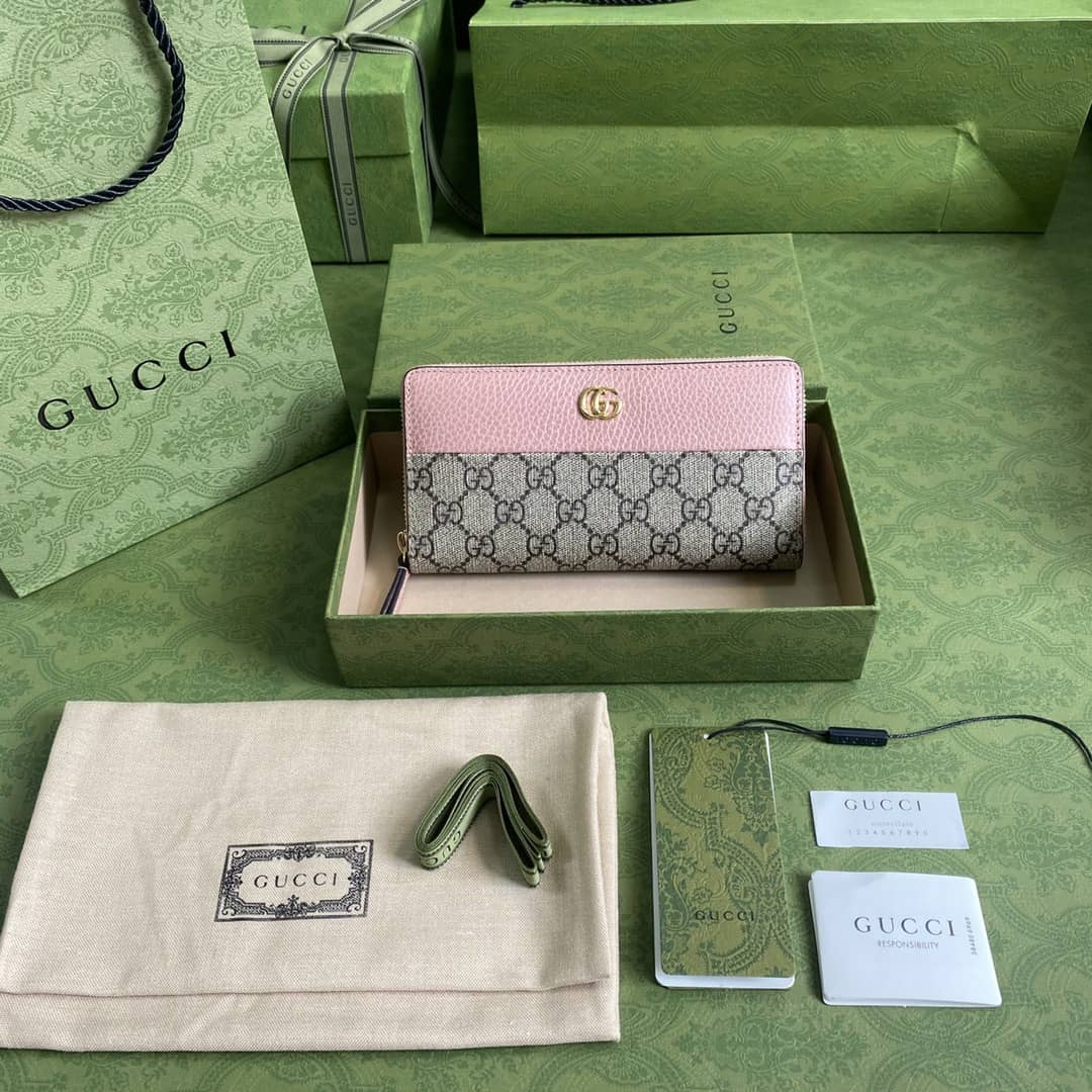 Gvc*1 GG Marmont Leather Zip Long Wallet Replica 456117
