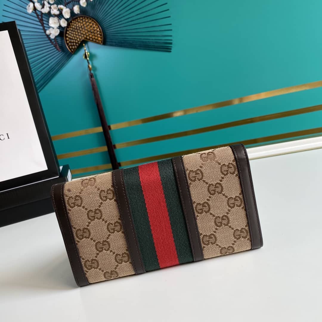 Gvc*1 Monogram Vintage Web Long Button Canvas Wallet