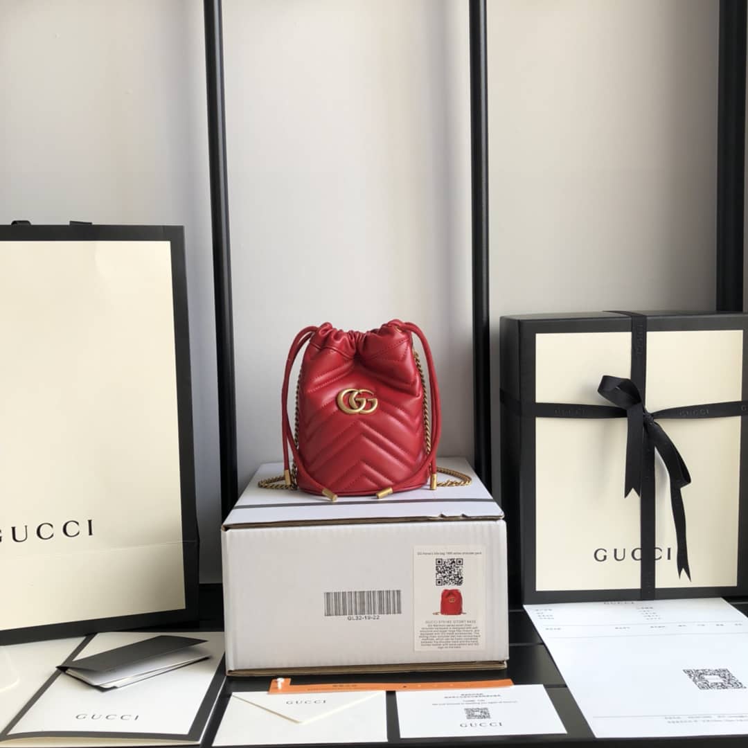 Gvc*1 GG Marmont Mini Bucket Crossbody Bag Replica Red 575163