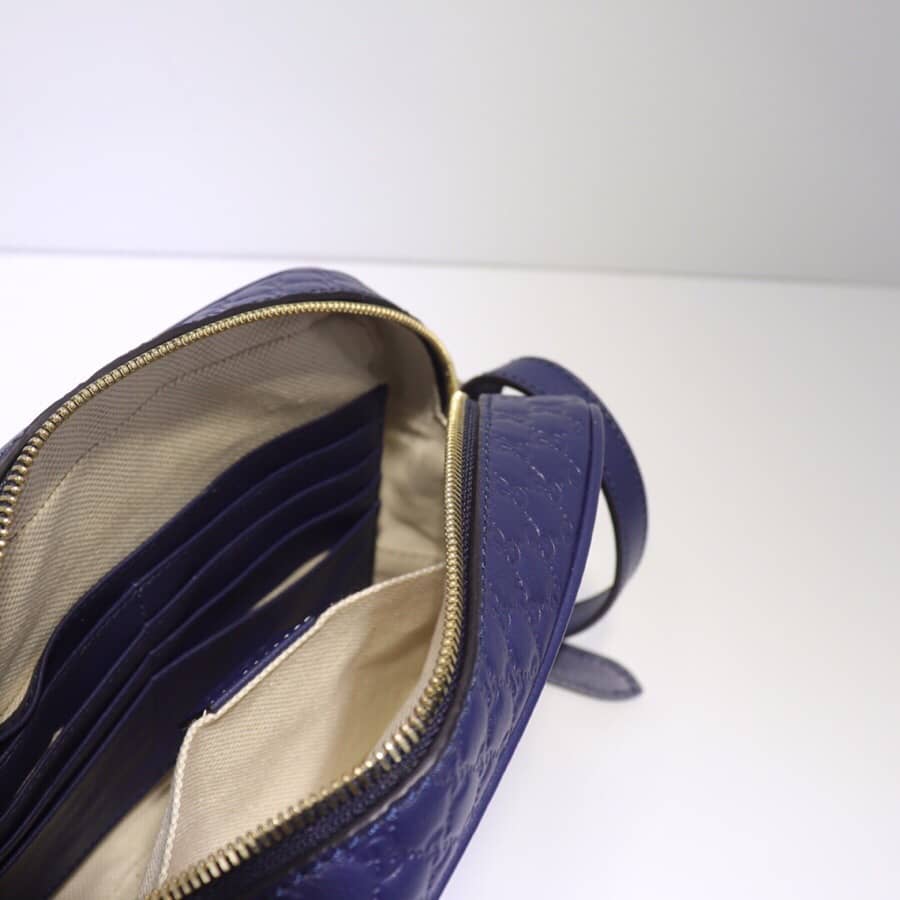 Gvc*1 Bree Gvc*1ssima GG Leather Canvas Camera Bag Replica Blue 449413