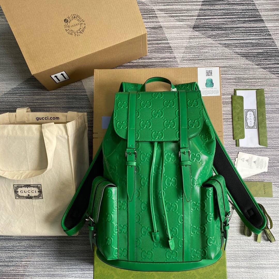 Gvc*1 GG Embossed Leather Replica Backpack Green 625770