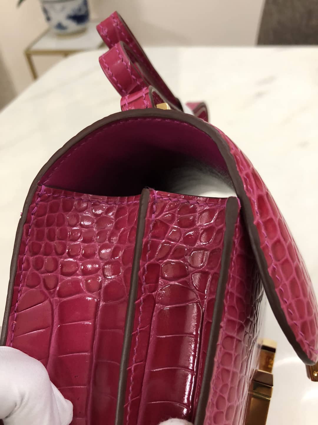 H**me5 Replica Constance 18CM Crocodile Shiny Bag