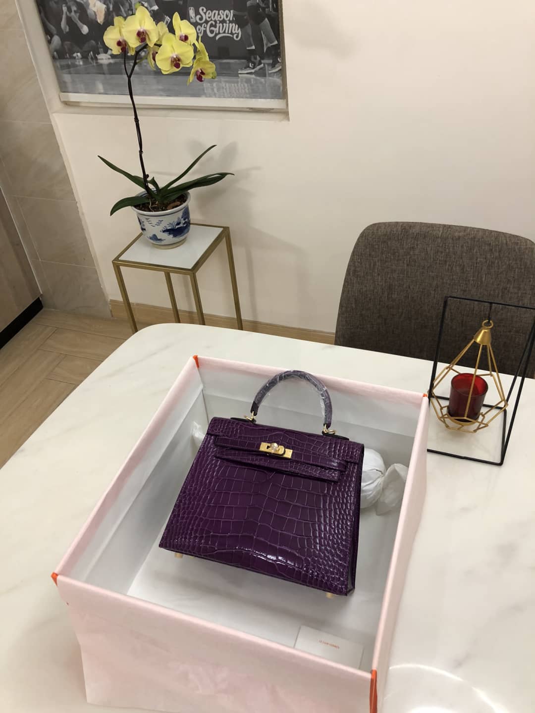 H**me5 Kelly Dupe 25CM Crocodile Shiny Replica Bag