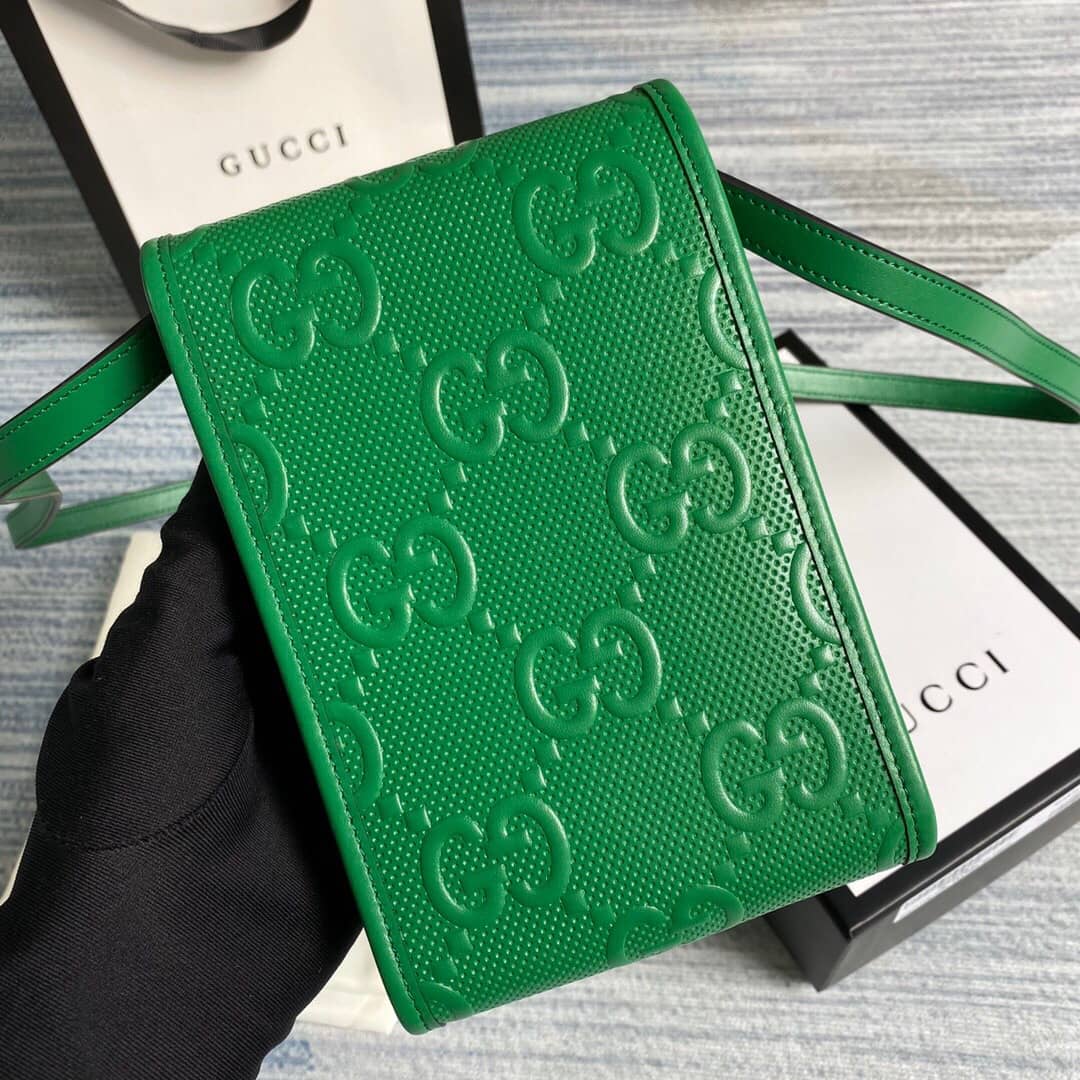 Gvc*1 GG Embossed Leather Mini Messenger Bag Replica Green 625571