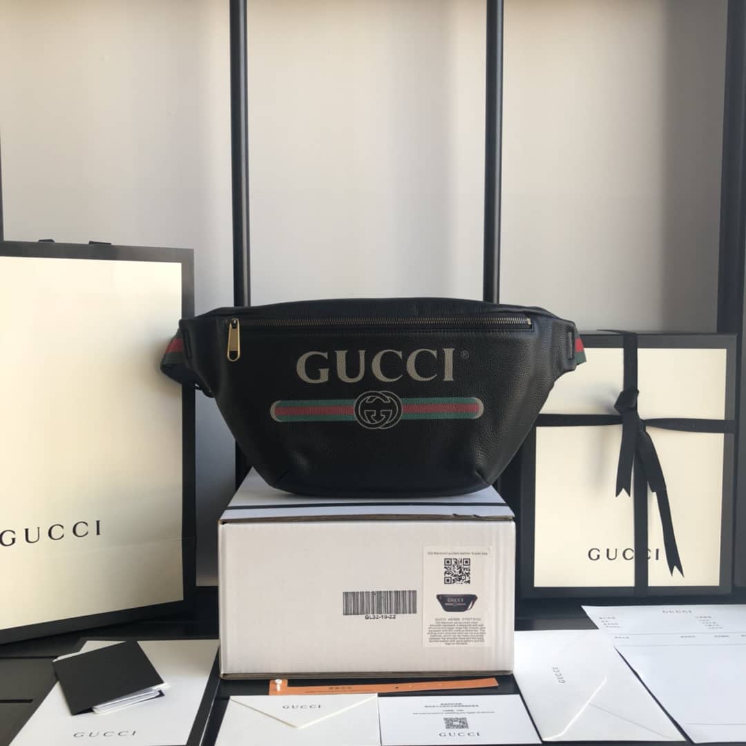 Gvc*1 Print Leather Belt Waist Bum Bag Replica Black 493869