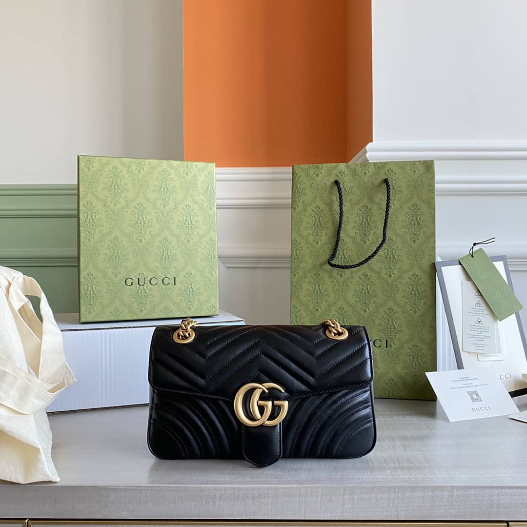 Gvc*1 GG Marmont Matelasse Shoulder Bag Replica Black 443497