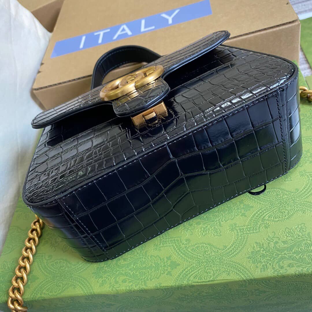 Gvc*1 GG Marmont Mini Leather Top Handle Bag Replica Black 547260