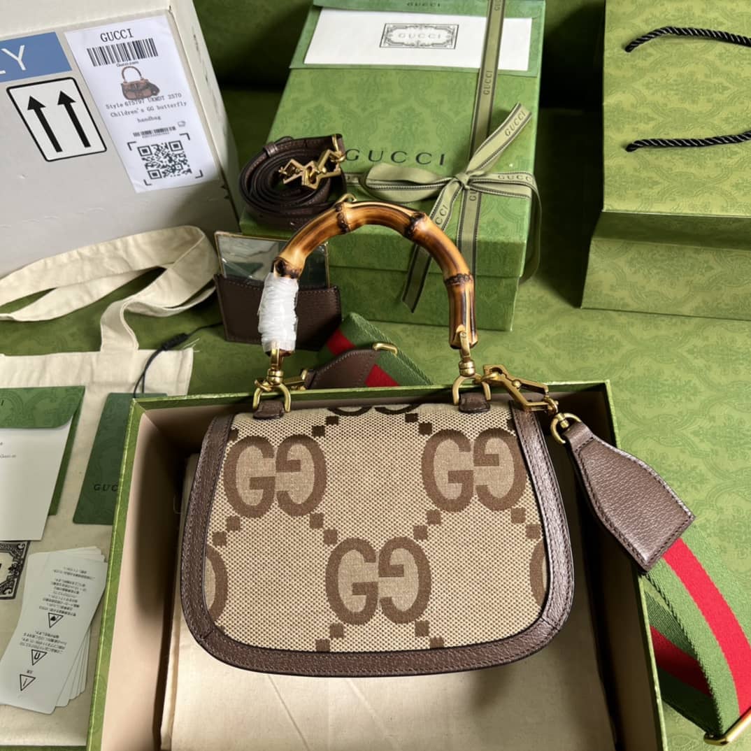 Gvc*1 Small Jumbo GG Shoulder Bag With Bamboo Dark Coffee 675797 Replica