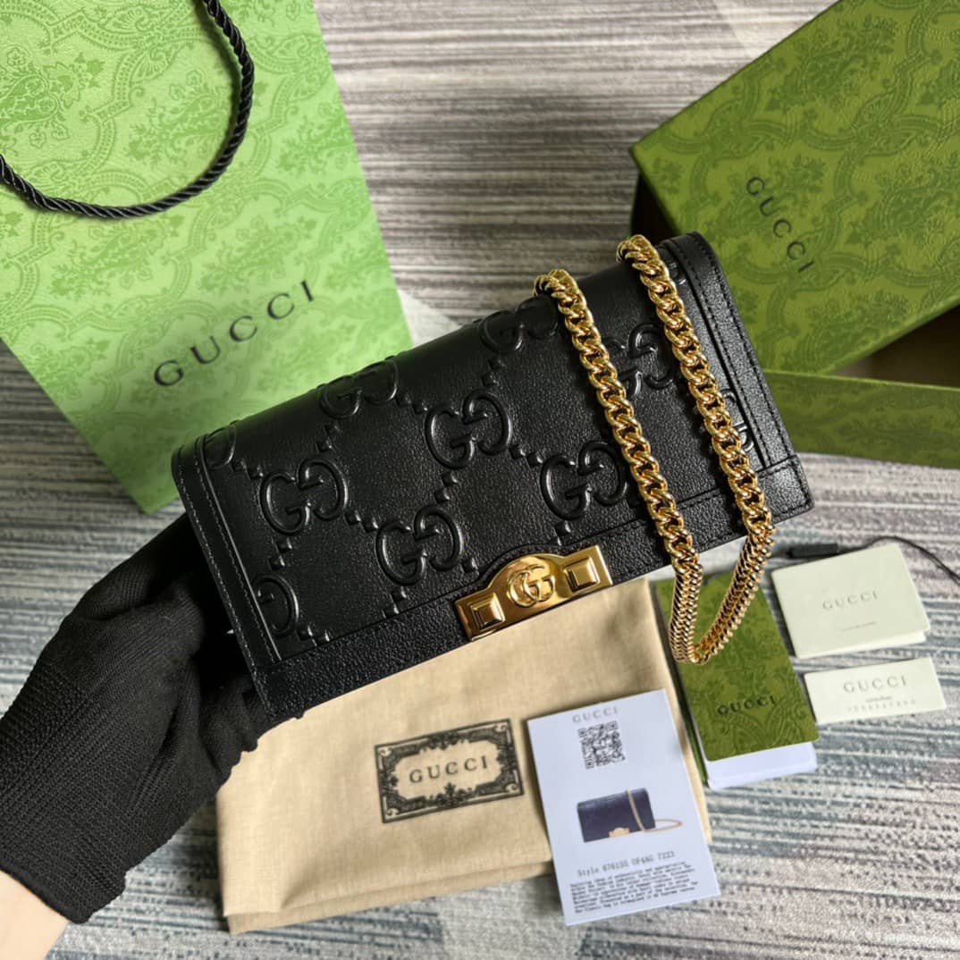 Gvc*1 GG Wallet With Chain Black 676155 Replica