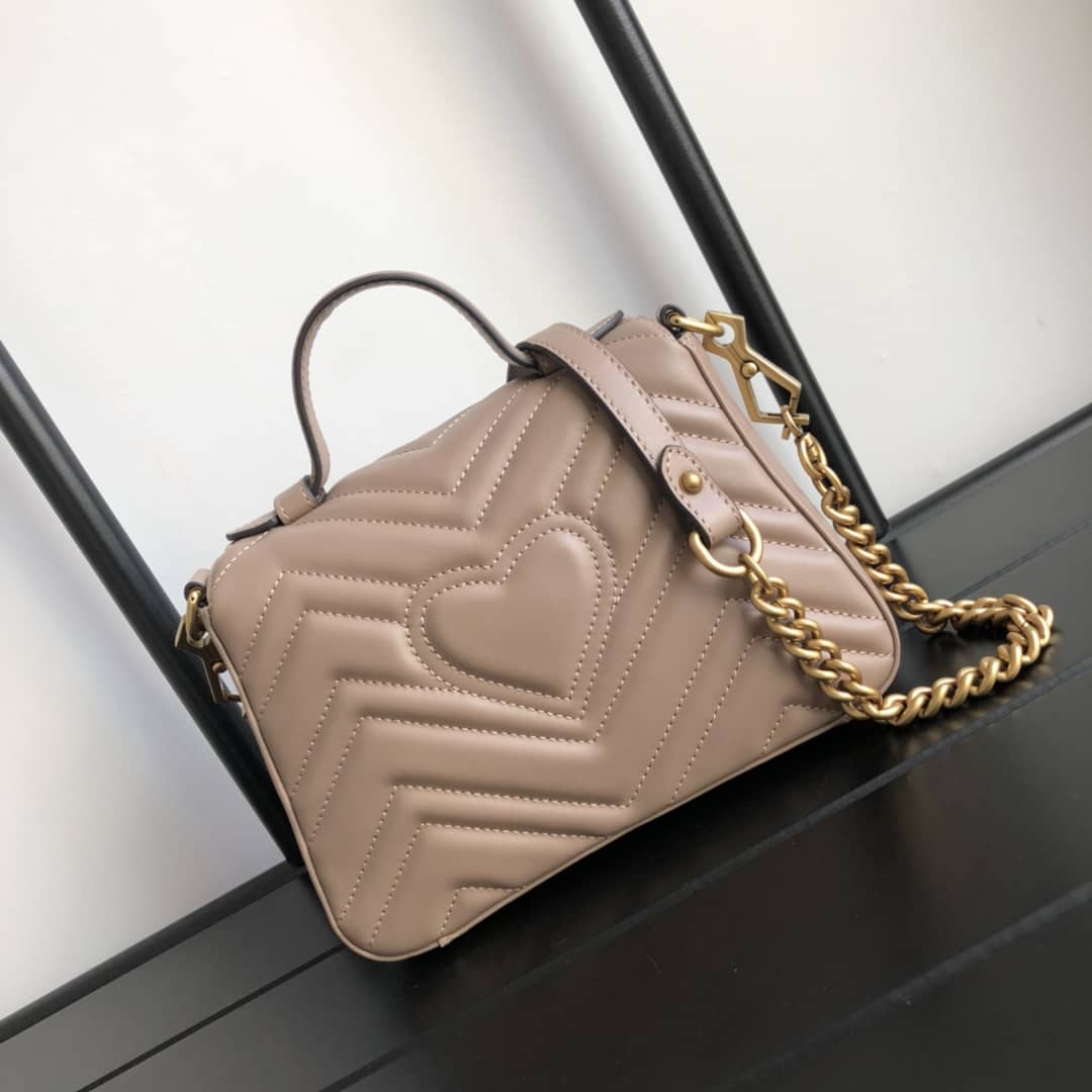 Gvc*1 GG Marmont Mini Leather Top Handle Bag Replica Apricot 547260