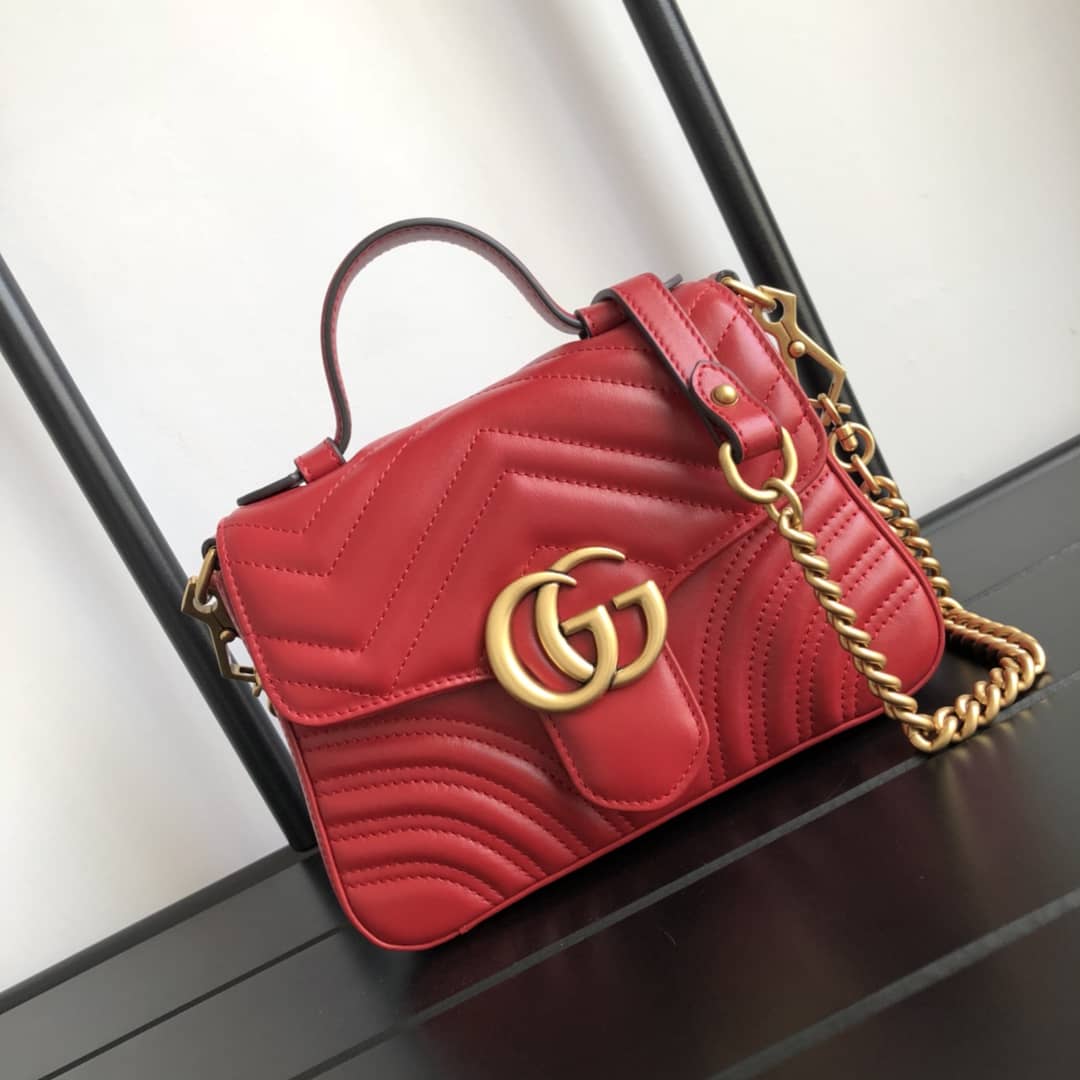 Gvc*1 GG Marmont Mini Leather Top Handle Bag Replica Red 547260