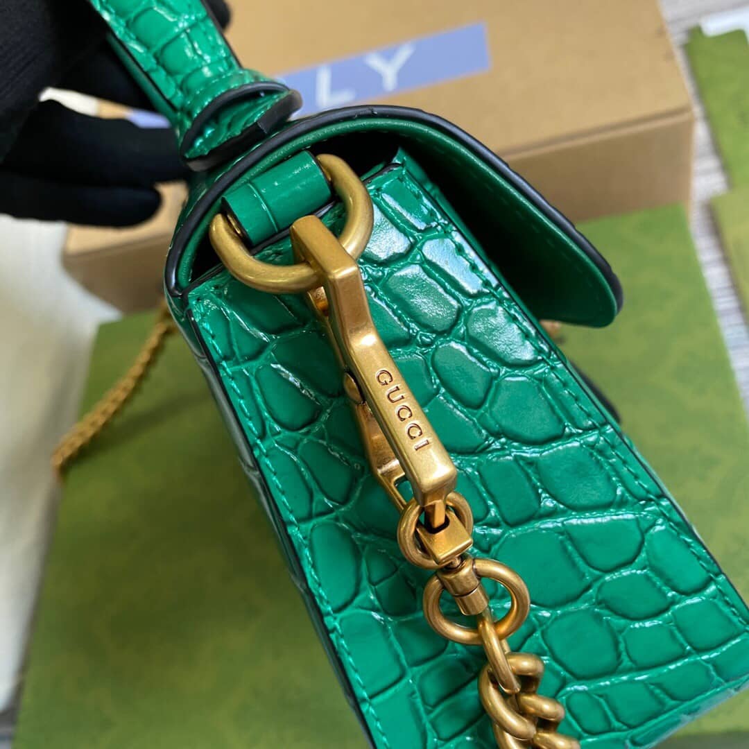 Gvc*1 GG Marmont Mini Leather Top Handle Bag Replica Green 547260