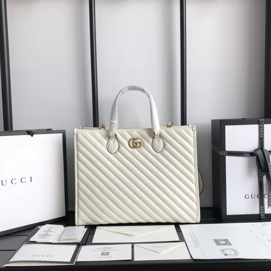 Gvc*1 GG Marmont Medium Matelasse Leather Tote Replica White 627332